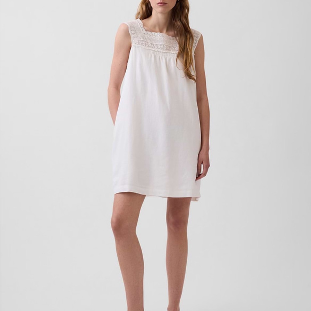 Gap Linen Blend Crochet Yoke Mini Dress